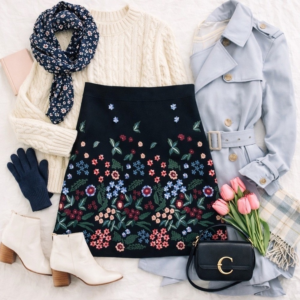 Zara Woman Skirt Womens Medium Black Floral Embroidered‎ A-Line Mini Cottagecore